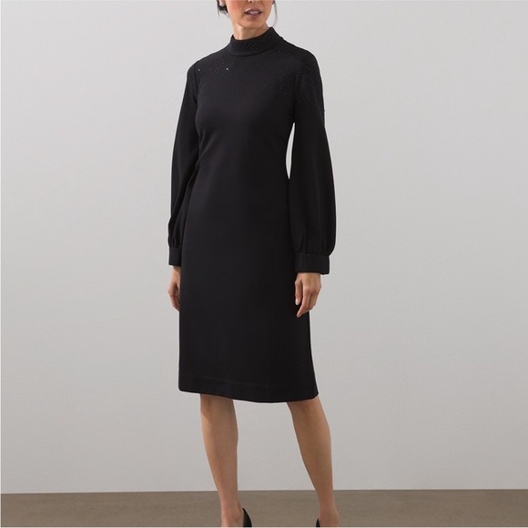 Chico's Black Label Go Beaded Long Sleeve Dress Women’s 14 LBD Holiday Classic - Picture 1 of 14